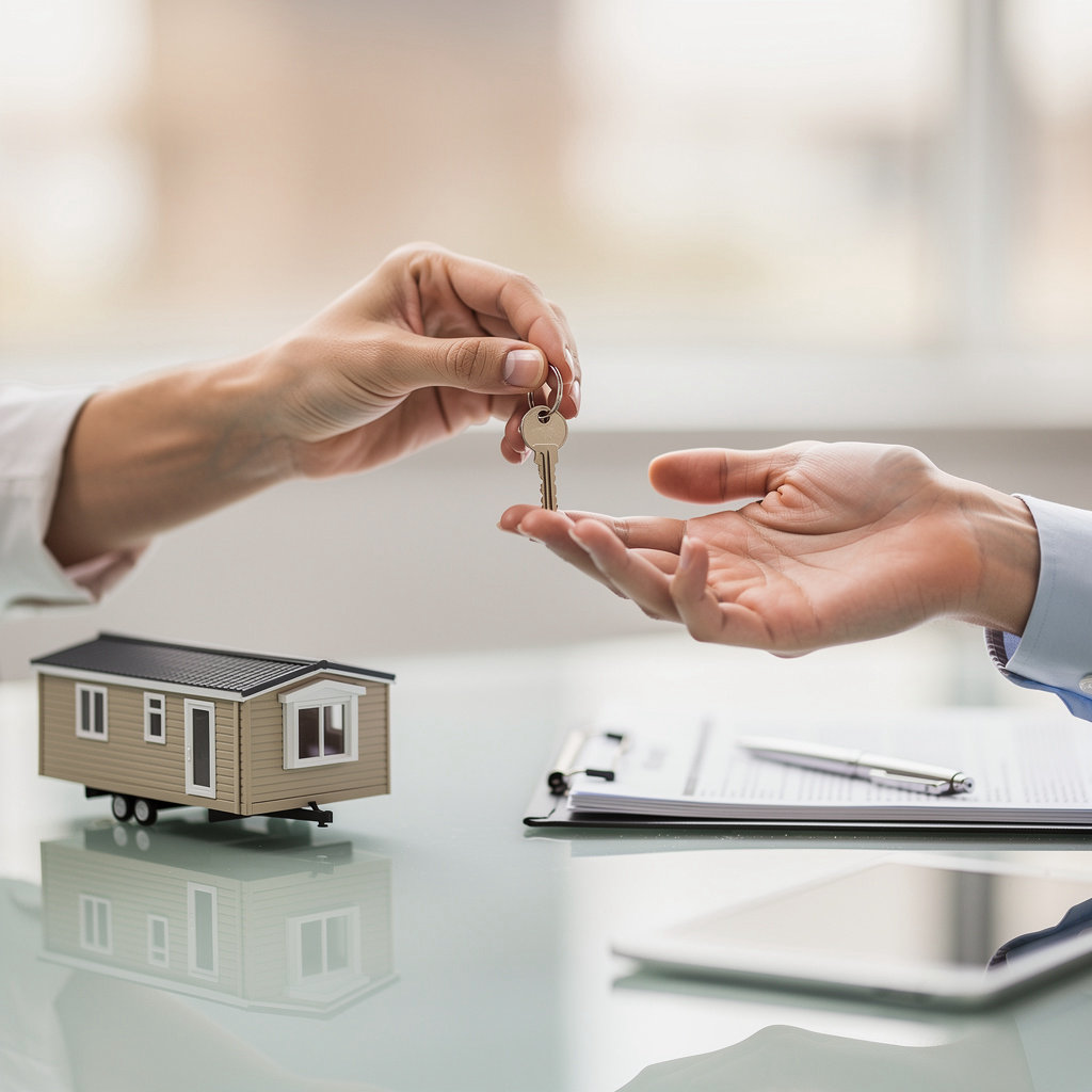 Friendly Hills Mobile Manor sales professional assisting a couple with mobile home purchase in San Diego